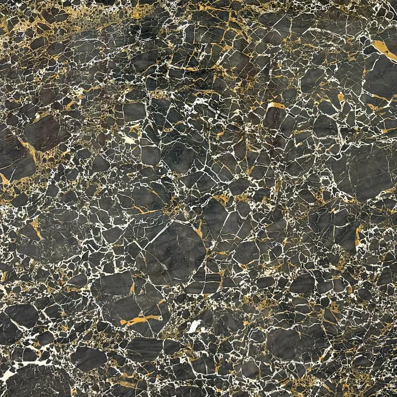 Close-up of Portoro Especial marble, slab AC-01: black with gold and white veining