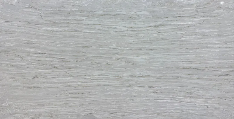 Bellissimi Rami quartz, slab AC-06: a full slab in light gray with horizontal linear bands