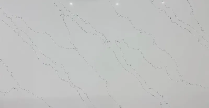 Statuario Silver quartz, slab AC-09: a full slab in white with thin charcoal veins