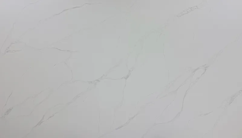 Calacatta Blanca quartz, slab AC-19: a full slab in white with wispy light gray veins