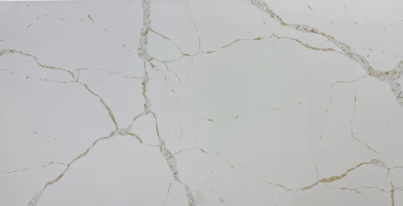 Calacatta Michelangelo Gold quartz, slab AC-28: a full slab in white with gold veins